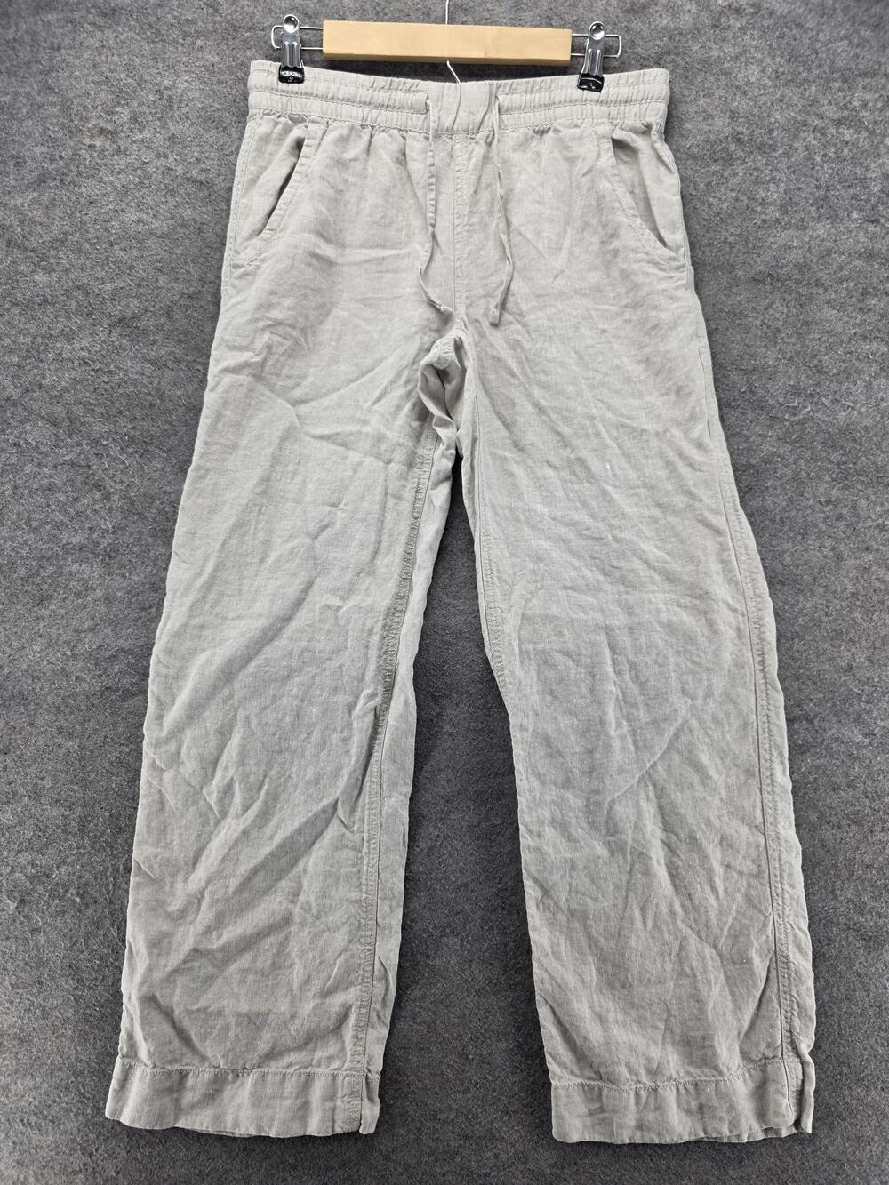 L.L. Bean Pants Womens 4 Beige Linen Twill Relaxed Drawstring Pockets 30 In